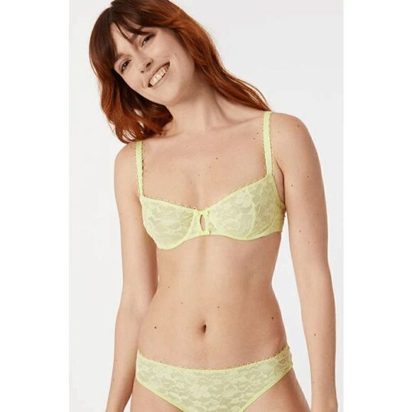 Maison Lejaby Miss Top Half Cup Bra Sunny Neon Yellow Green 32B NWOT - Picture 10 of 11